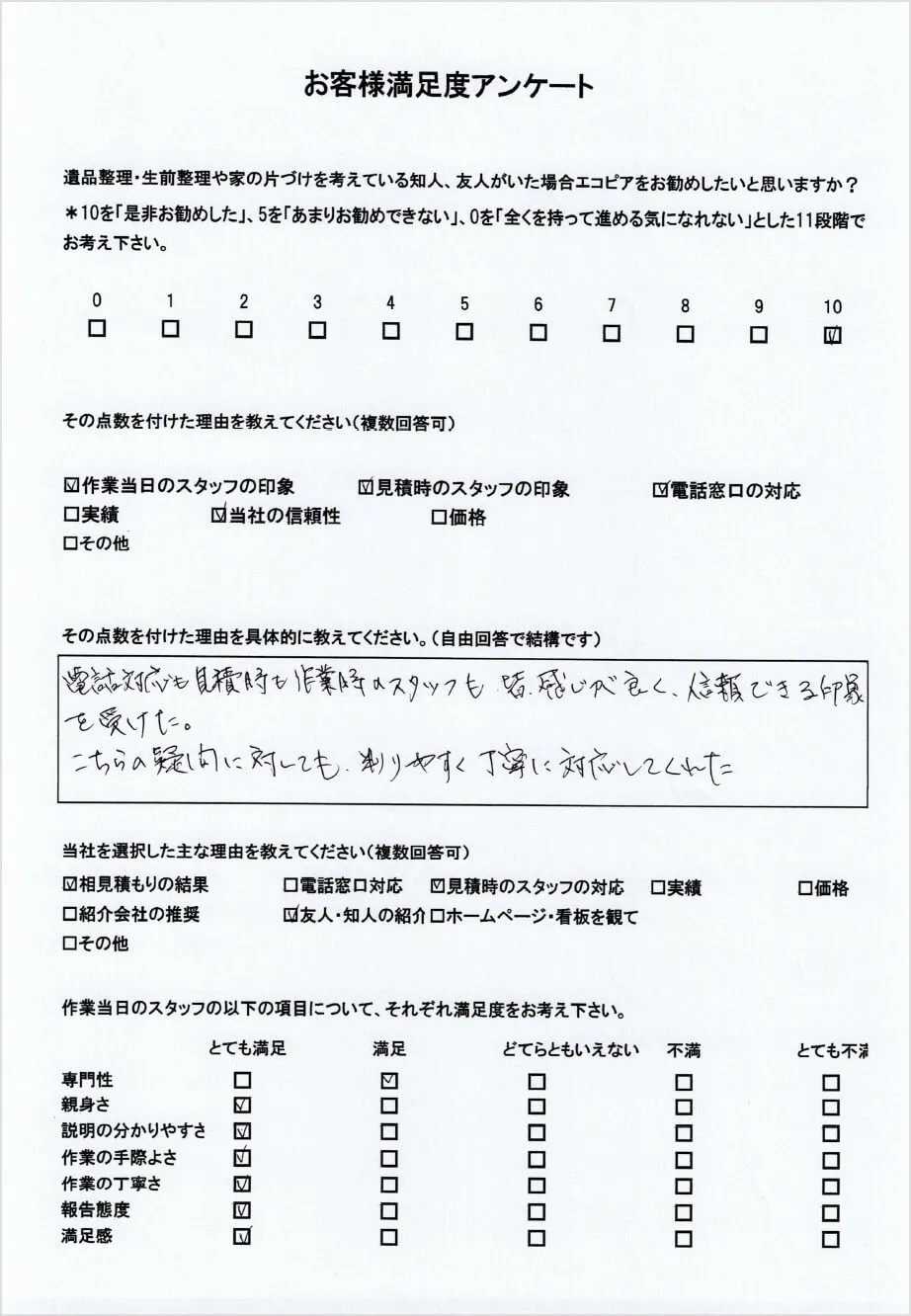 お客様アンケート結果